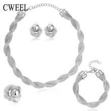 African Beads For Jewelry Sets Women Imitated Crystal Necklace Earrings 3 Color Gold Plated Pendant Wedding