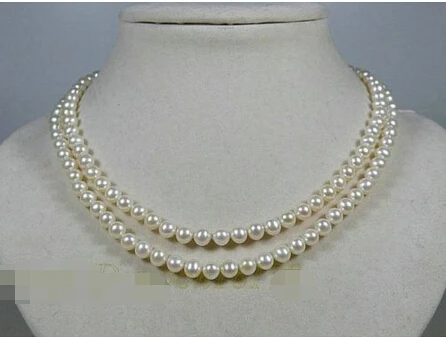 

fast Double Strand 7-8mm White AAA Grade Akoya Pearl Necklace 16/17" NEW