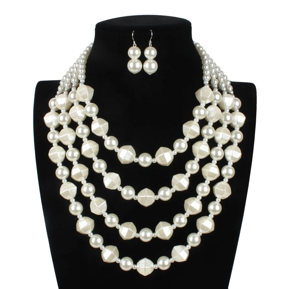 Gold Color Sets Pearl Necklace simulated plastic pearl bead women