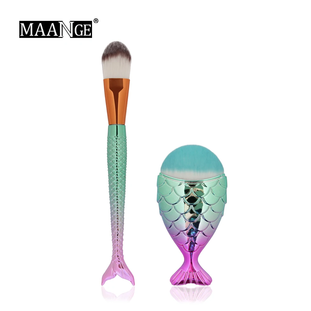 

MAANGE 2Pcs Makeup Brushes Mermaid Fishtail Eyeshadow Contour Foundation Concealer Blush Brushe Powder Eye Beauty Make up Tools