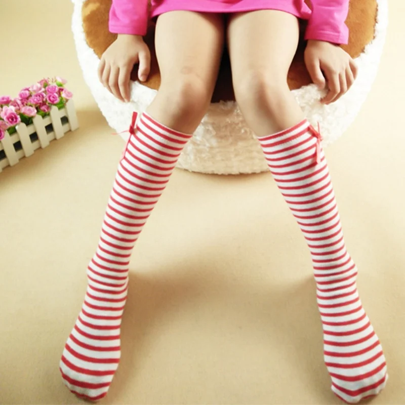 1 Pair Lovely Cute Girls Kids Bow Socks Solid Color Over Kn photo photo
