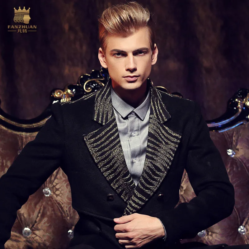 Новое модное мужское зимнее тонкое шерстяное длинное шерстяное пальто с длинными рукавами и черными зебровыми лацканами, распродажа 0034, fanzhuan