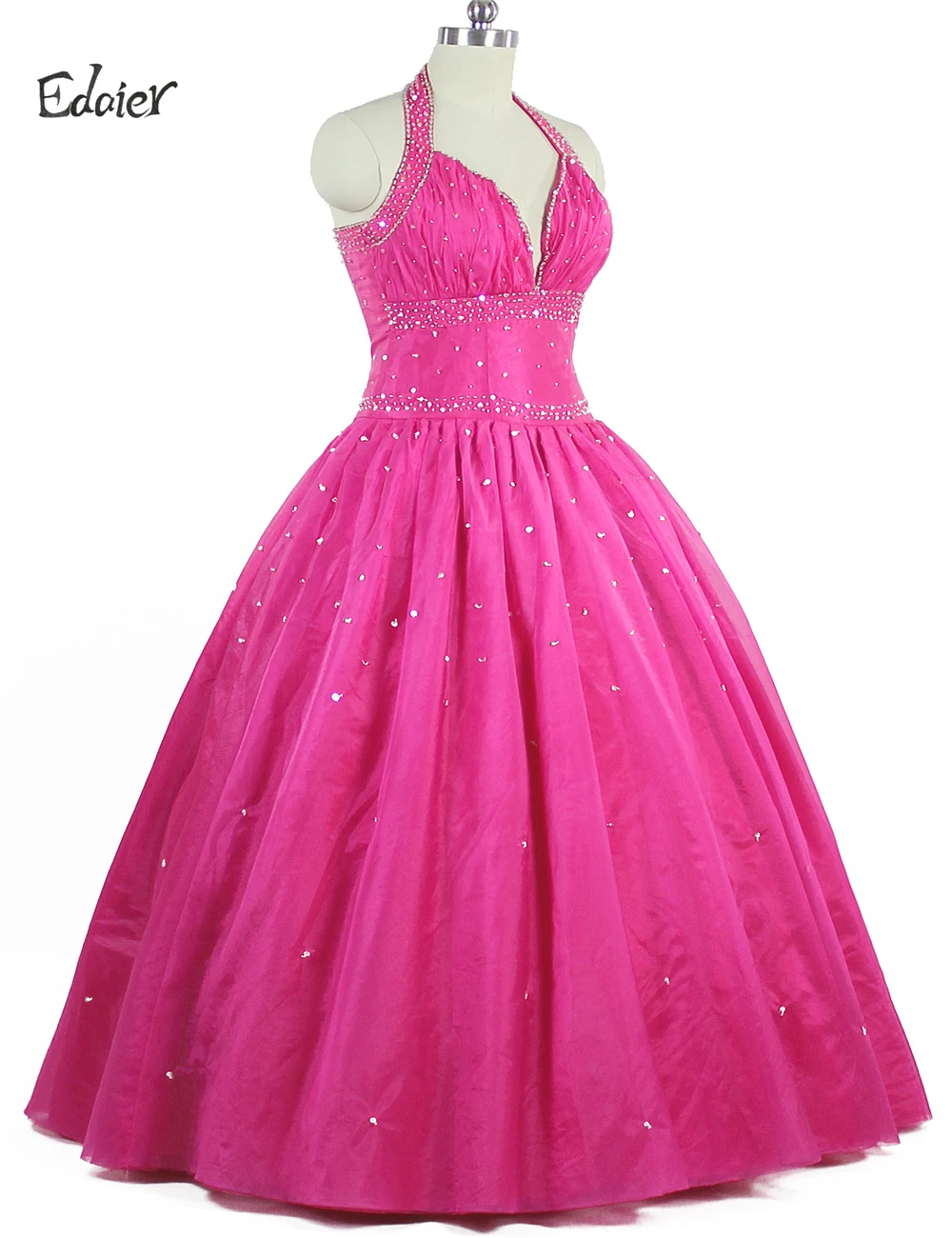 Long Prom Dresses 2017 Edaier Beading Halter Neck Sleeveless Ball Gown