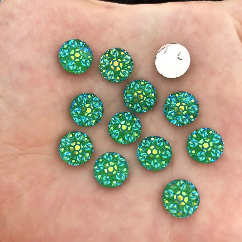 240PCS Resin 10mm round Colorful flower Flatback rhinestone wedding DIY buttons 