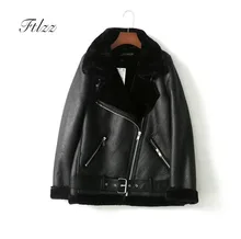 New Women Moto Jacket 2018 Autumn Winter Warm Faux Wool Liner Biker Leather Jacket Ladies Loose Black Coat Female Punk Style New Women Moto Jacket 2018 Autumn Winter Warm Faux Wool Liner Biker Leather Jacket Ladies Loose Black Coat Female Punk Style