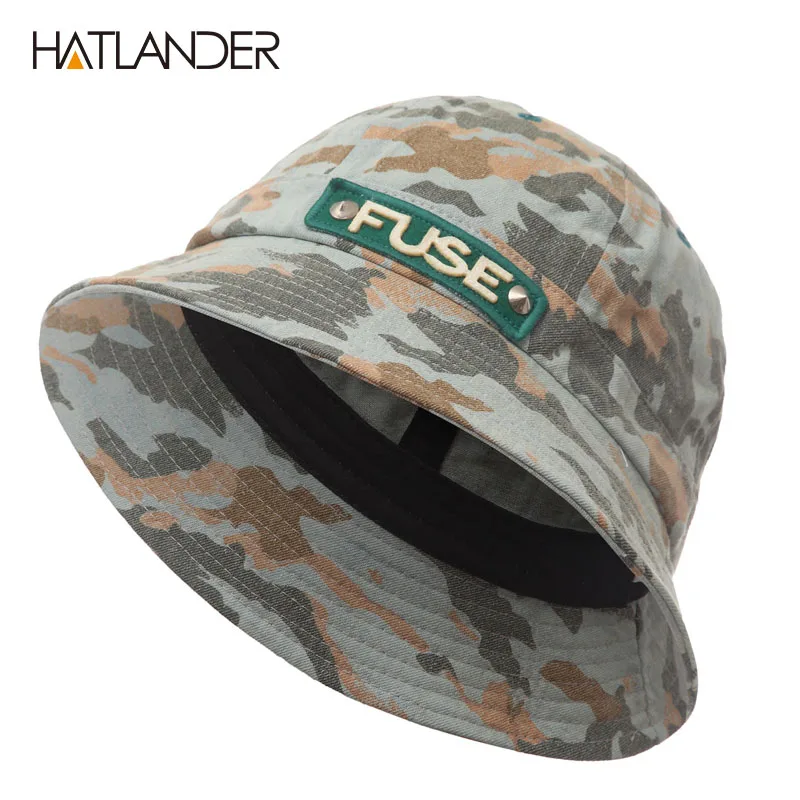 

[HATLANDER]Outdoor Fishing Bucket Hats for men panama women autumn summer beach sun hat hip hop cap sports camo cotton hat