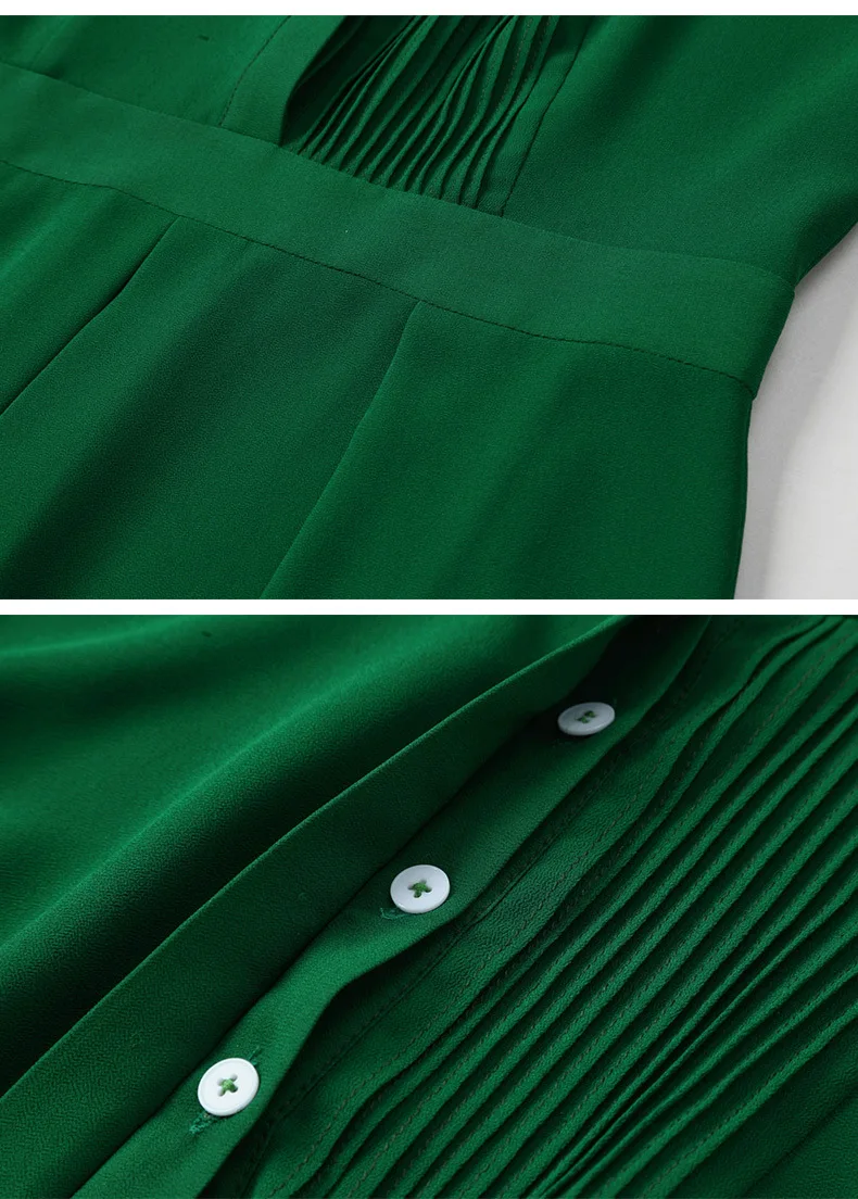 GYALWANA Весна платье Женская Стенд воротник с длинным рукавом Высокая талия Зеленый шифон платья драпированные Формальные элегантное