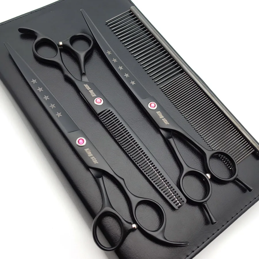 8" Pet Dog Grooming Scissors Straight Curved Thinning Shears Set Silver