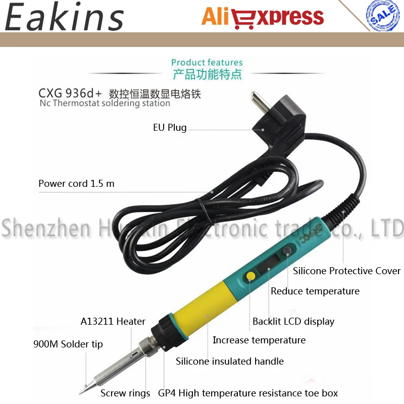 Newest CXG 936d Digital LCD With backlight 220V 100W Temperature Adjustable Electric soldering iron use Universal