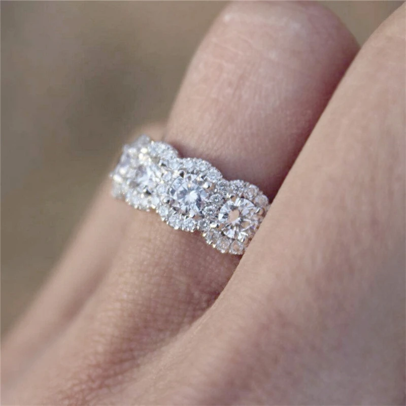 BOAKO Top Quality Concise Classical CZ Crystal Wedding Ring Silver Color Austrian Crystals Wholesale bagues pour femme B3