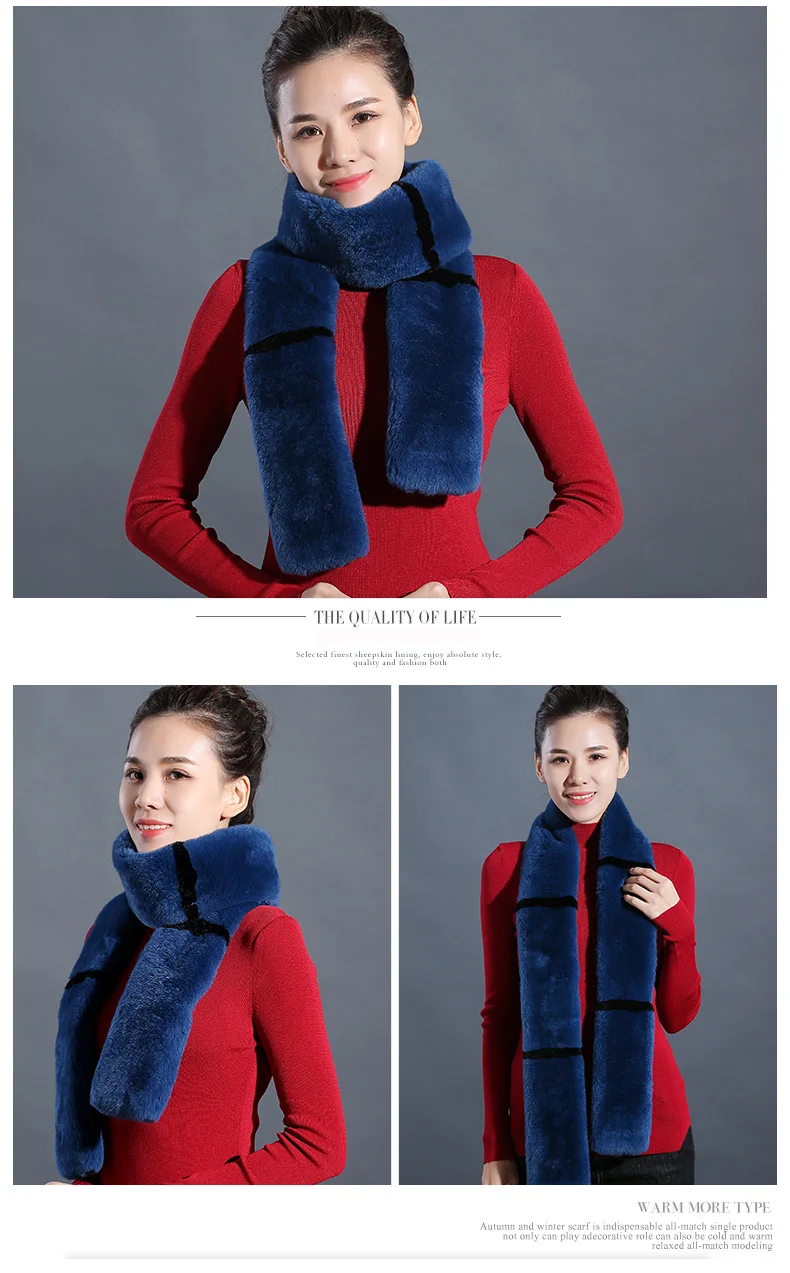 Russian Plus Size100% natural Rabbit Fur scarves Long Real Fur Scarves Female 2018 Winter Scarf For Women  (8)