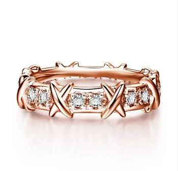 

Glorious Rose Gold Color X Love Ring Solid 925 Sterling Silver Ring Diamonds Wedding Band