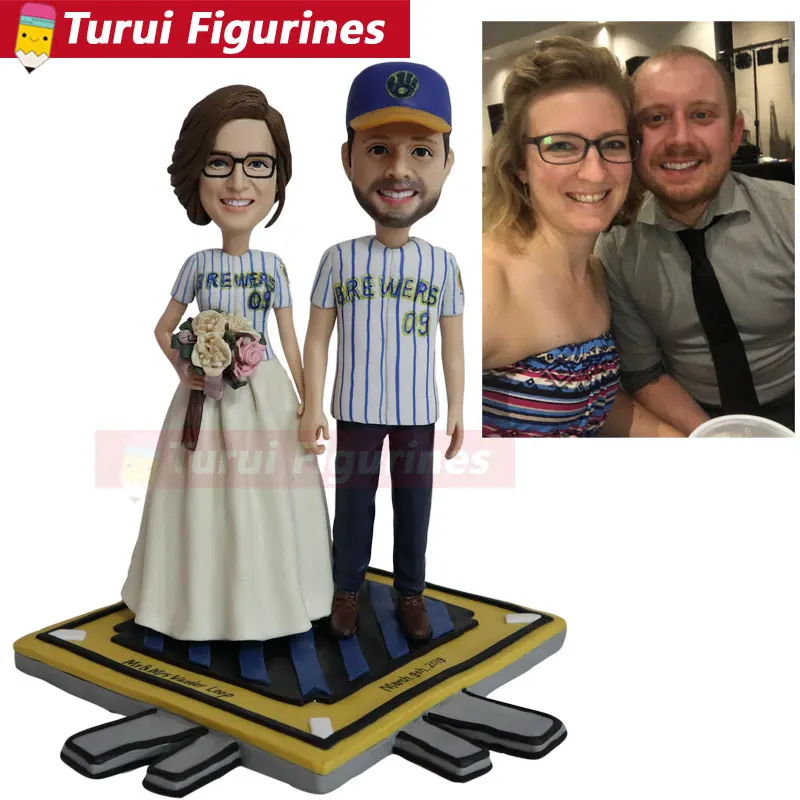 مخصص عاشق زوجين bobblehead التماثيل الرياضة البيسبول فريق الشكل مع قمصان رياضية مخصصة زي دمى الطين