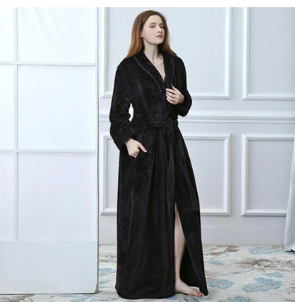 Зимний женский длинный халат для сна 2018 длинный рукав длина по щиколотку фланелевый Халат женский толстый теплый халат ночная рубашка