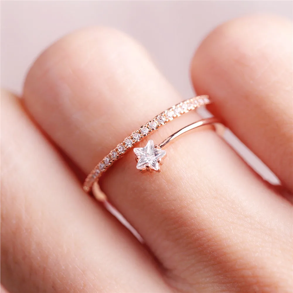 Новое высококачественное кристаллическая звезда кольцо для женщин регулируемое розовое золото цвет кольца браслет ювелирные изделия