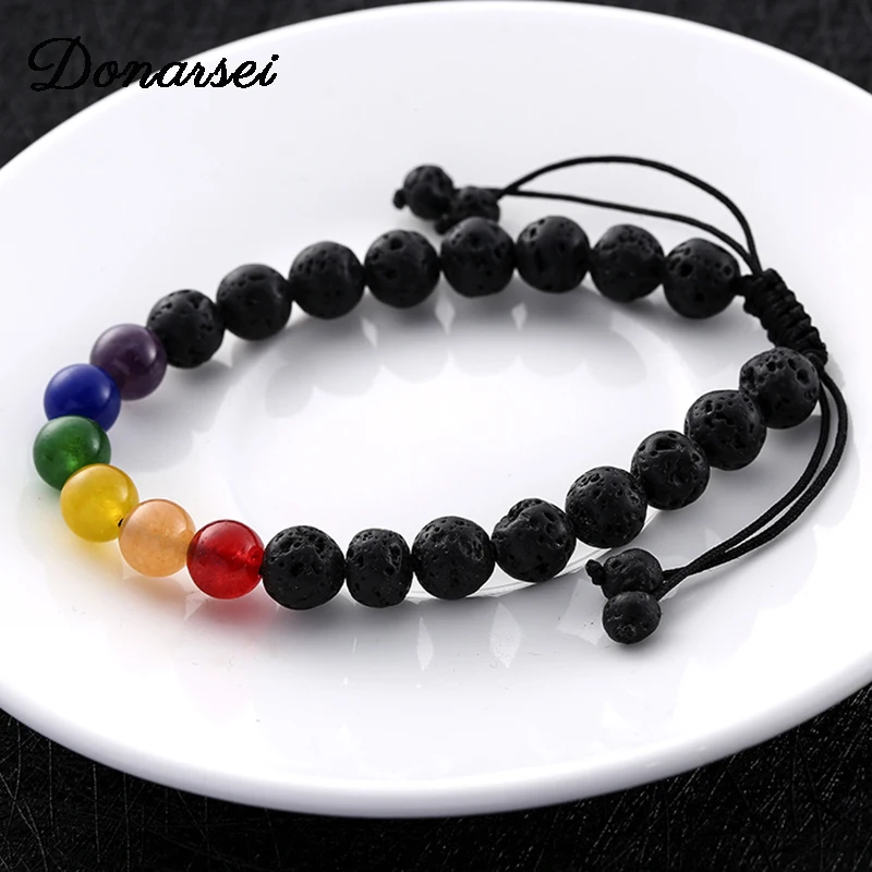 

Donarsei Handmade Rainbow LGBT Strand Pride Bracelet Adjustable Rope String Lesbian Gay Beaded Bracelet Friendship Bracelet