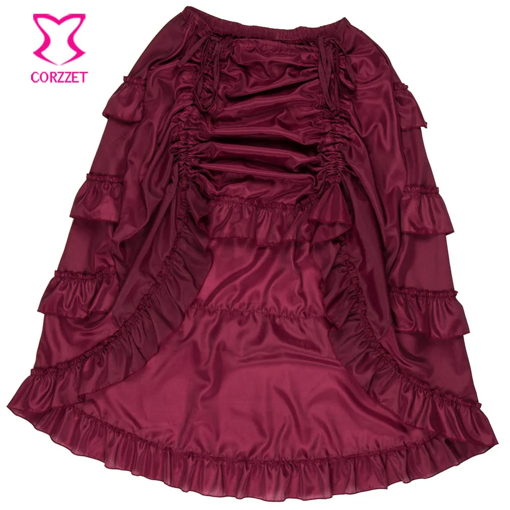 Фиолетовые Асимметричные оборки спереди короткие сзади длинные викторианские псевдостаринные юбки плюс размер винтажное сексуальное готическое белье юбки женские