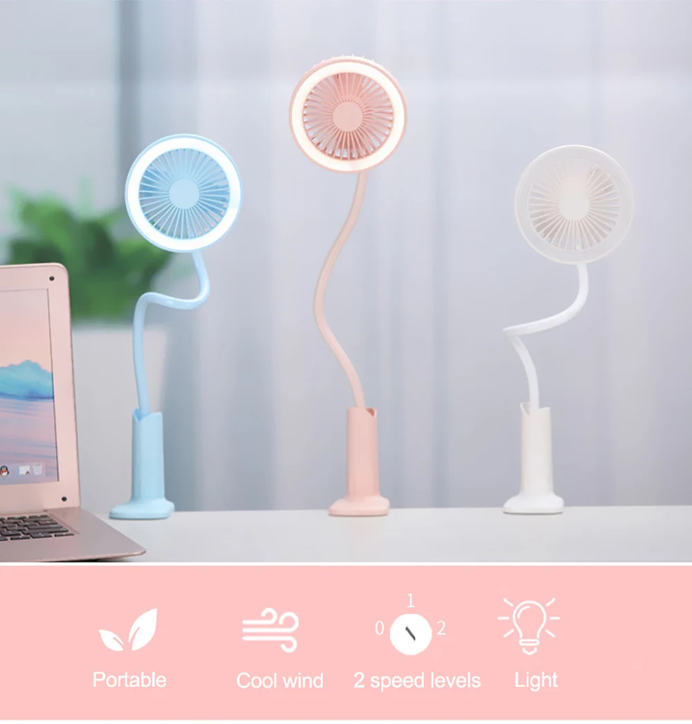 

Portable USB Fan flexible with LED light 2 Speed Adjustable Cooler Mini Fan Handy Small Desk Desktop USB Cooling Fan for child