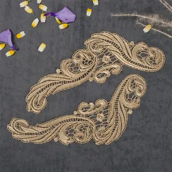 

10Pairs 24X10cm Gold Lace Applique Headwear Flower Lady Motif Venise Lace Trim Wedding Dress Garment Accessories