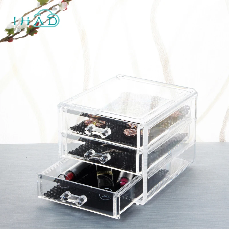 Acrylic 3 drawers jewelry box Transparent Jewelry Organizer For Makeup