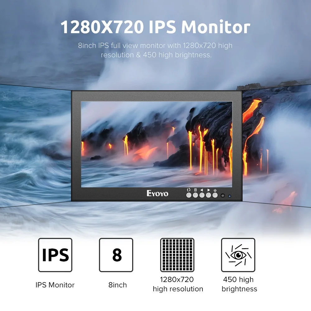  Eyoyo EM08G 8 Inch Monitor Small Hdmi Monitor Portable vga Monitor CCTV Screen LCD 1280x720 16:9 IP