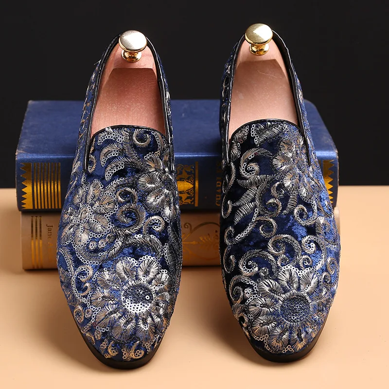 

BZBFSKY Men's shoes embroidered footwear vintage fashion hairdresser Baitie casual shoes Men's leather shoes designer shoes