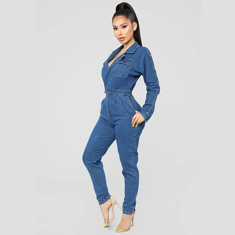 denim jumpsuit with sleeves