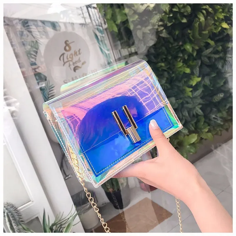 

Transparent Laser Chain Small Crossbody Bags for Women Messenger Shoulder Bag Ladies Waterproof Beach Small Flap Bag Fashion
