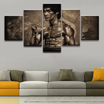 

Modular Canvas Pictures Wall Art Home Decorative 5 Pieces Sports Martial Arts Paintings HD Prints Bruce Lee Posters Framework