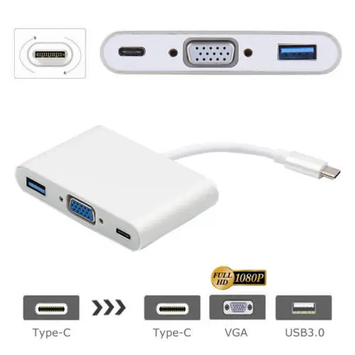 100 шт. USB 3.0 Type C на гнездо VGA + 3 1 HUB PD Multiport Цифровой AV адаптер для Apple Macbook Huawei matebook