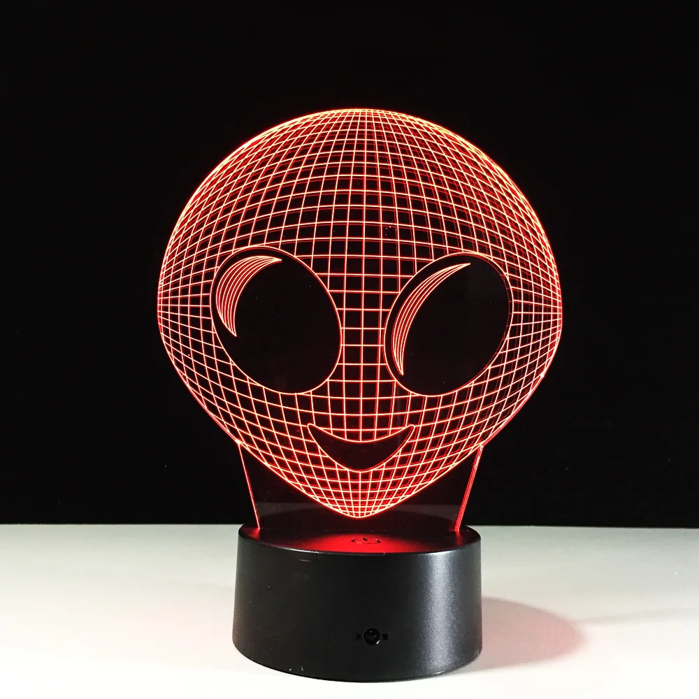 Cute Big Eye Alien Face Emoji 3D Optical Illusion Mood Light 7 Colors