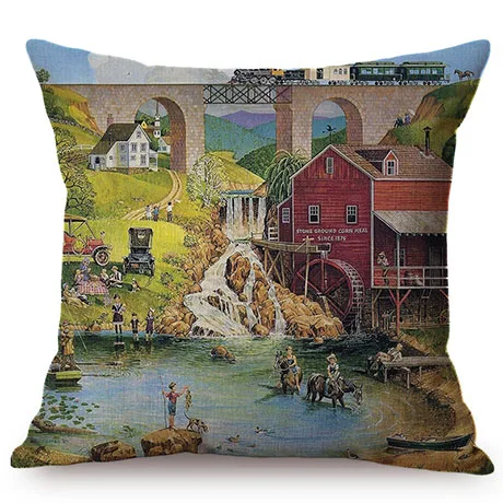 Vintage Car Style Print Cotton Linen Home Decorative Throw Pillow Case Living Room Nostalgia Restaurant Decoration Cushion Cover K93-7