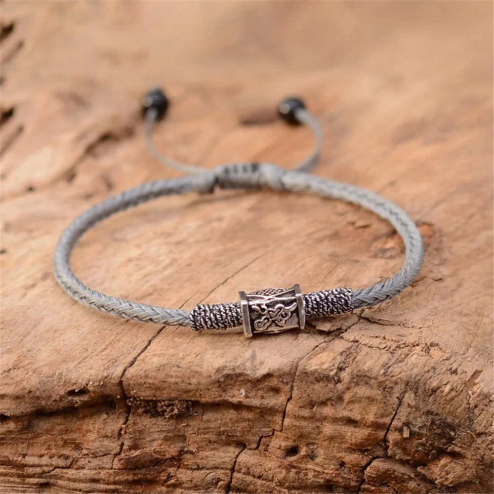 

HFANCYW Fashion Men's Jewelry 925 Sterling Silver Charm Bracelet Simple Handwoven Silver Grey Rope Chain Bracelet Gift Wholesale