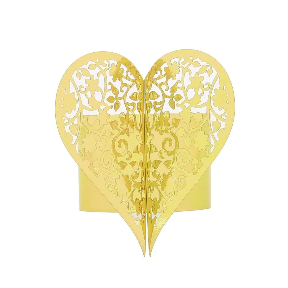 50pcs Creative Heart Shape Laser Cut Paper Napkin Ring for Wedding Party Dinner Table Decoration Napkin Buckle