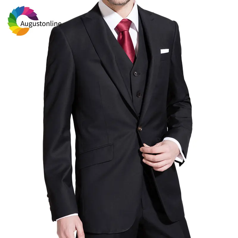 Tailored Made Black Men Suits Peaked Lapel Slim Fit Formal Business 3Piece Blazer Groom Tuxedo Prom Male Jacket Costume Homme