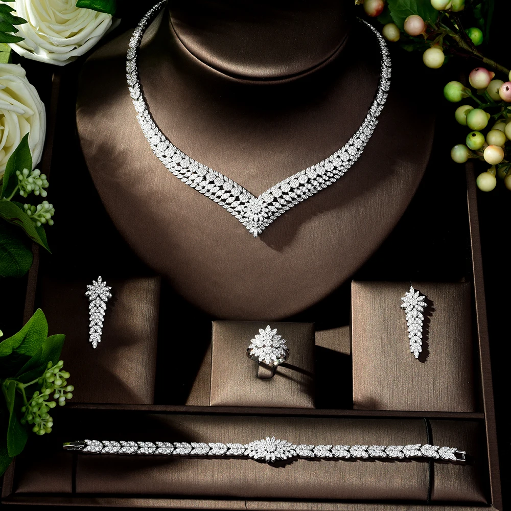 HIBRIDE Exquisite Jewelry Sets for Women Wedding Party Jewelry Accessories AAA Cubic Zircon Stud Earrings& Necklace Gift N-271