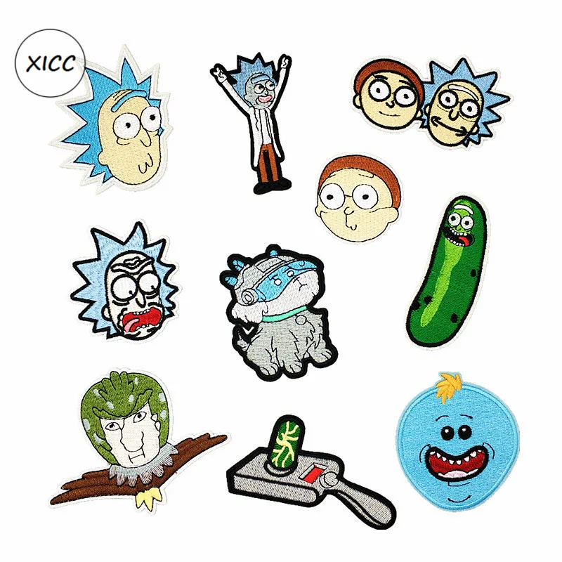 

XICC Cartoon Figure Cute Rick and Morty Sequins Embroidery Patches For Clothing Iron On Transfer Applique Stickers On Clothes