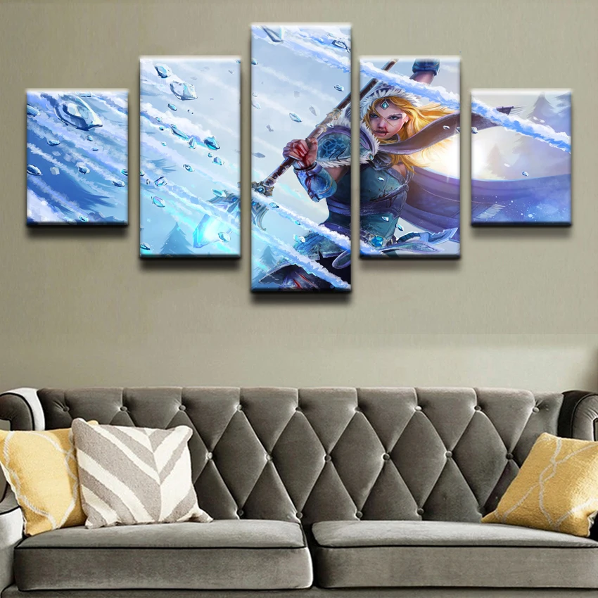 Modern Canvas Painting Modular Game Poster 5 Pieces Crystal Maiden DOTA 2 Wall Art Home Decor Girls