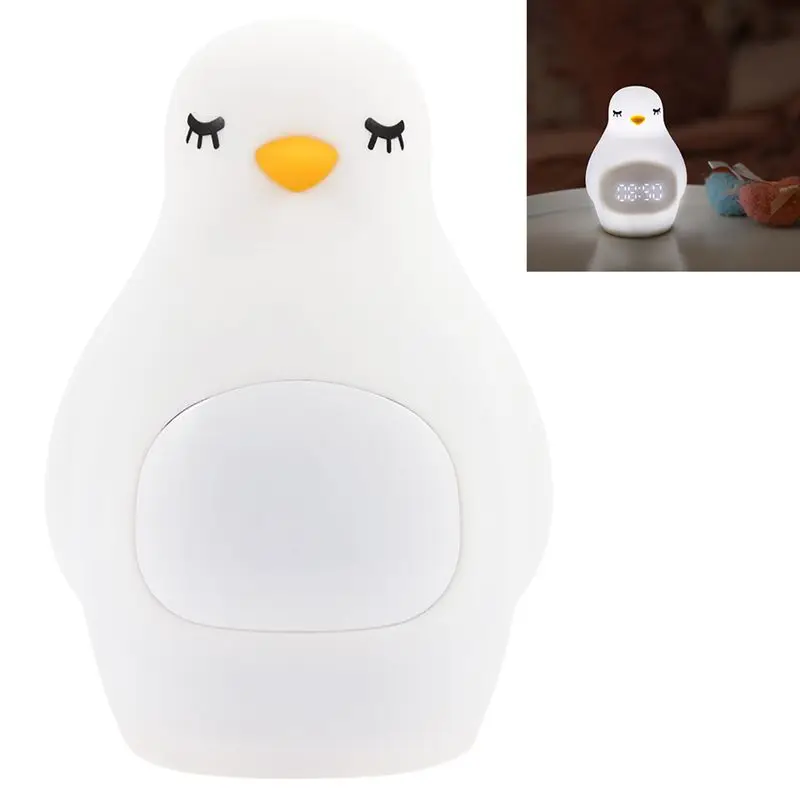 

Led Night Light Penguin Outlook Alarm Clock Soft Silicone Cute Wake Up Lamp For Children Usb Cable
