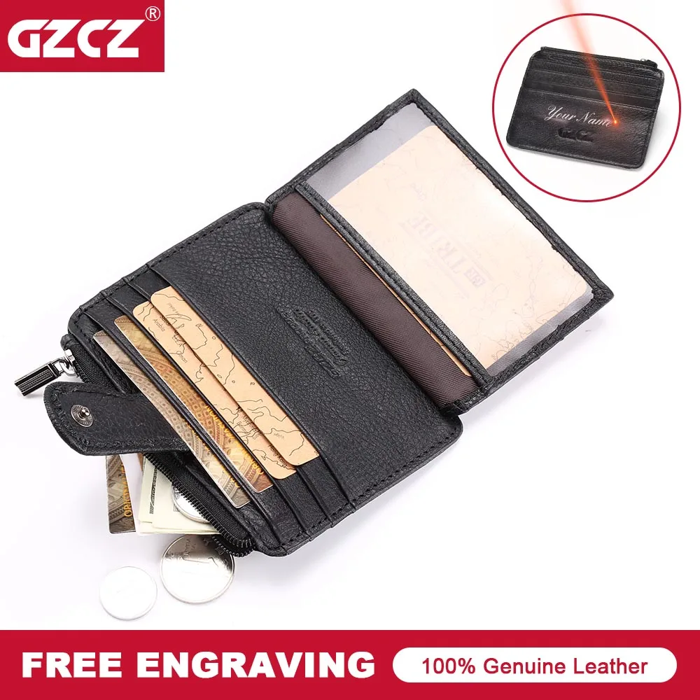 

GZCZ Hot Sale Vintage Slim Mini Credit Card Holder Wallet Genuine Leather Case ID Pocket Purses Zipper Poucht Travel Wallet Gift