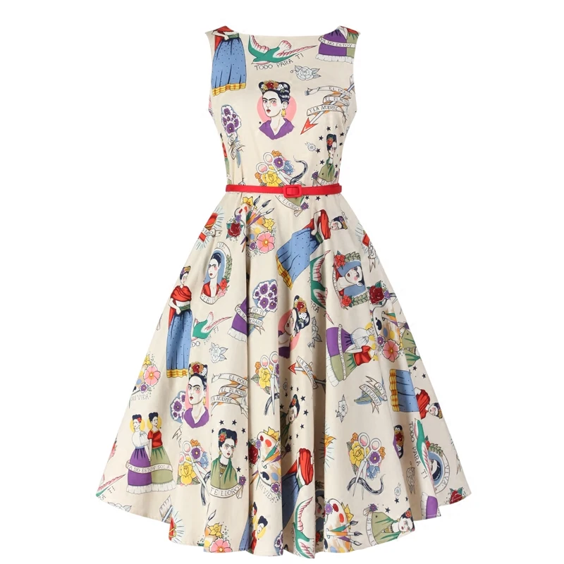 Buy Cheap vintage 50s Frida Kahlo rockabilly women summer dress 2016 plus size clothing Audrey hepburn Floral robe Retr