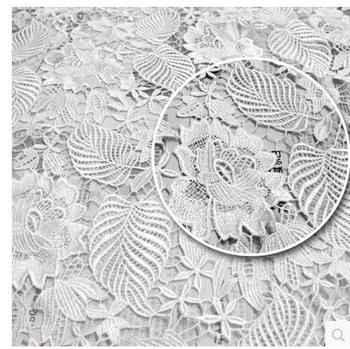 

High-end stereo white polyester hollow leaves light silk fabric water-soluble lace wedding dress dress fabric