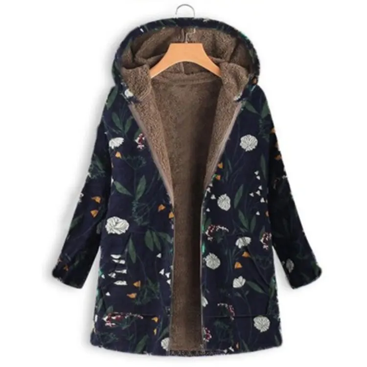 Style Taille Femme Épais Capuchon Fermeture yellow Manches Femelle green Blue Imprimer Plus Parkas Éclair À Longues D'hiver Long Poches Coréenne Chaud BrwBX5q