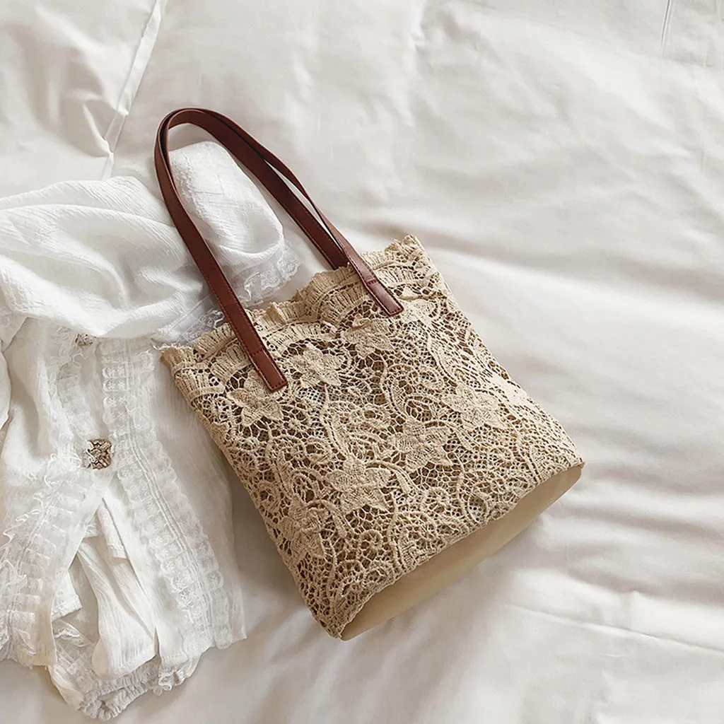 

Fashion Literary Style Women Shoulder Bags Elegant Lady Lace Hollow Out Handbags Tote Summer Beach Bag White Khaki Drop ship 7.3