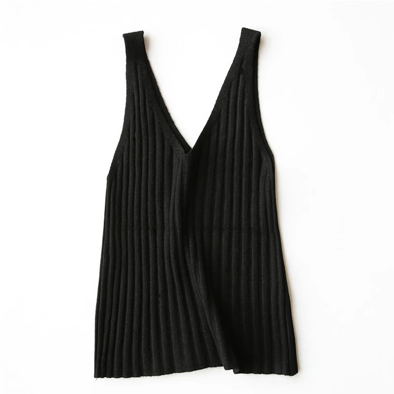 

J62 spring autumn fashion women brief sexy v neck knitted tank tops ladies match all sweater tanks