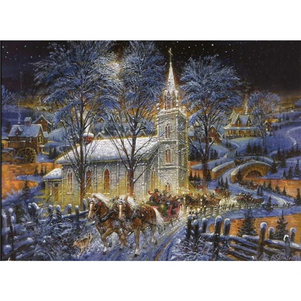 

LI LOYE 5D DIY Diamond Painting Cross Stitch Snowy night carriage Picture Rhinestone Crystal Diamond Embroidery Home Decor RT533