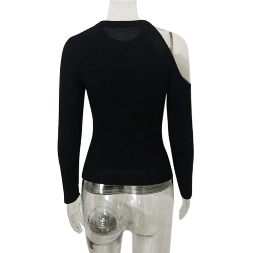 Fashion Women Clothes Sexy Slim Strapless Long Sleeve Casual Blusa Tops Cotton Off Shoulder Black Solid Female T-shirt #F#40NV27