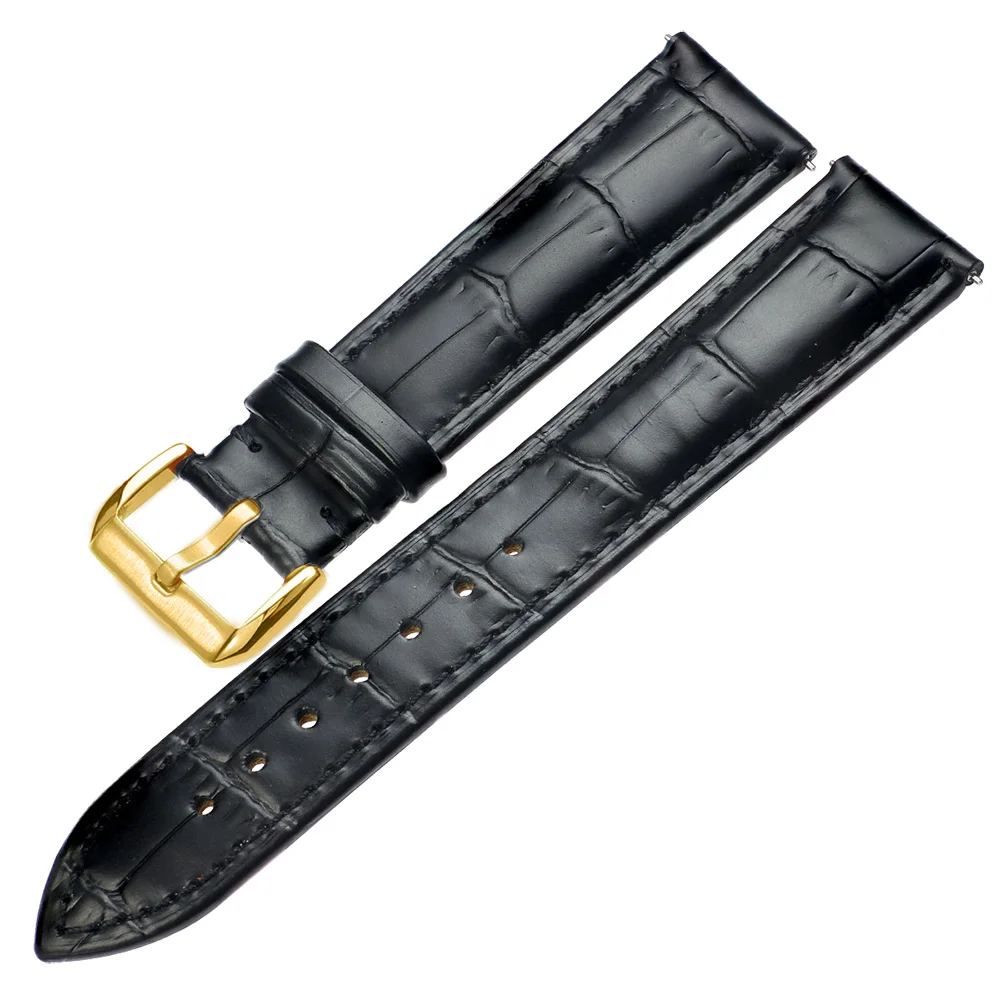 Ремешок для часов ZLIMSN из натуральной кожи для Tissot Longines Omege huami amazfit huawei gt Gear S2 S3 универсальный ремешок для часов - Цвет ремешка: Black gold buckle
