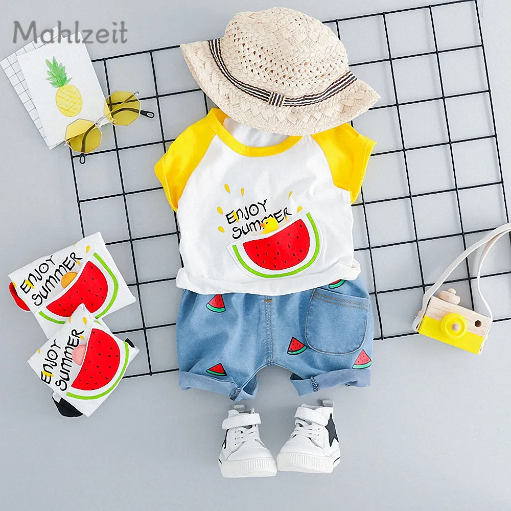 

2019 Summer watermelon set for baby boy short sleeve T-shirt +jeans pant suit for 3-36M baby kids baby cool soft summer clothes