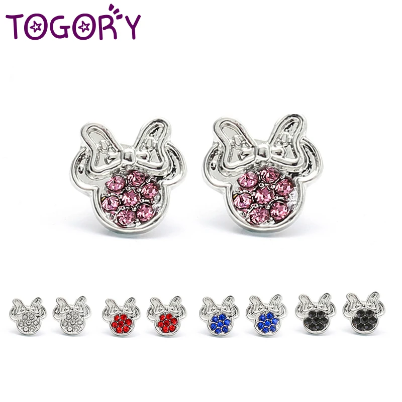 

TOGORY European Silver Color Dazzling Mikey Mouse Push-back Fine Stud Earrings for Women Kids Jewelry New Year Christmas Gift